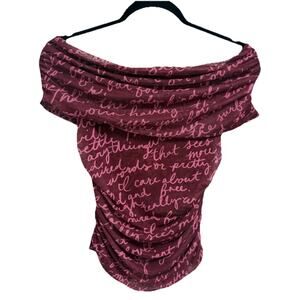 Maeve Anthropologie Mesh Script Print Draped Cowl Neck Ruched Tank Top S